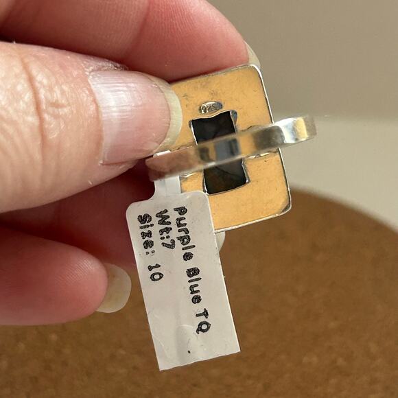 Blue Purple Dahlia Turquoise 925 Sterling Silver Square Ring Size 10 New - Picture 4 of 8